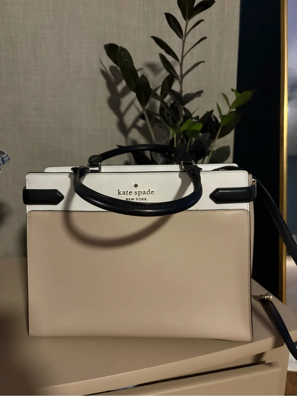 kate spade Beige, White & Black Colorblock Leather Satchel